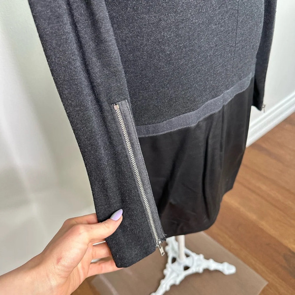 Theory drop-waist LS dress with leather skirt Sz. M - Picture 5 of 6